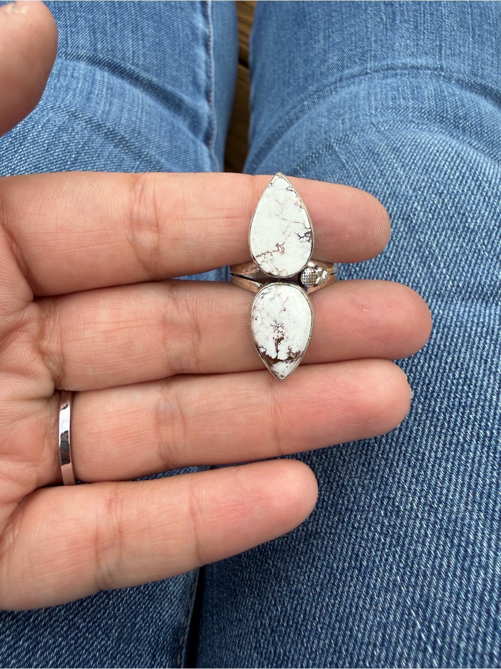White Buffalo Double Teardrop Statement Ring